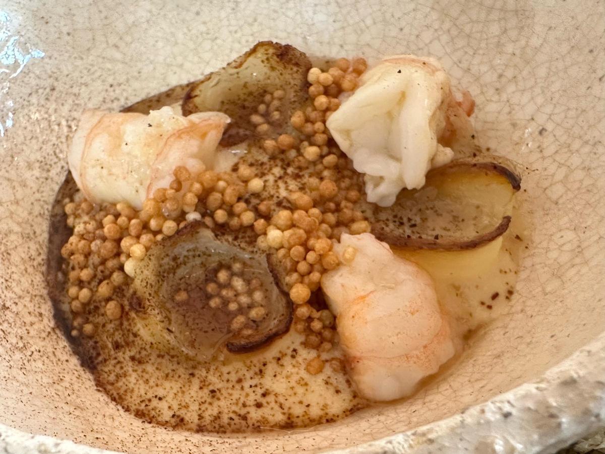 Sopa escabechada de trufa con quisquilla