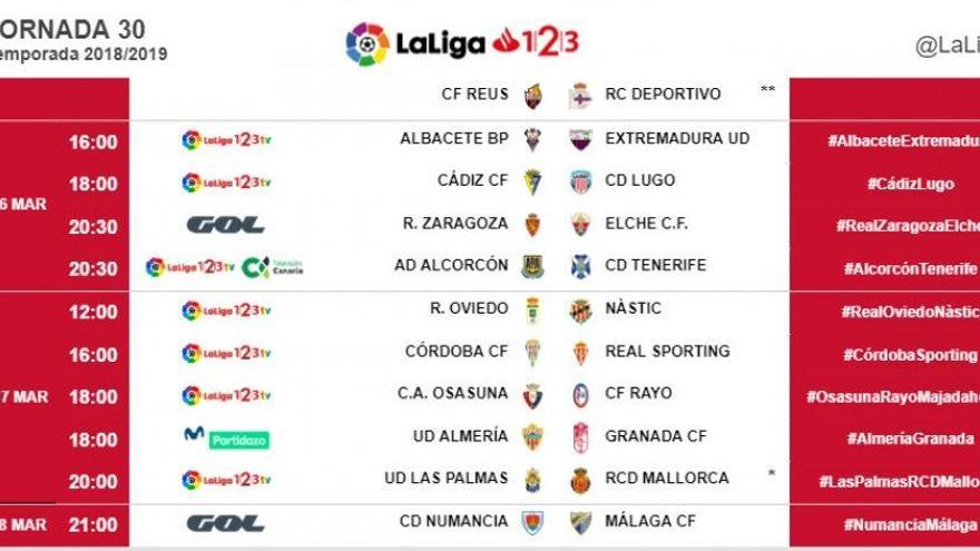 Horarios de la jornada 30 de Segunda División