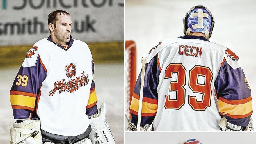 Petr Cech, durante su primer partido con los Guilford Phoenix en la Hockey League South 2. // Chelsea F.C.