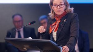 La vicepresidenta primera y ministra de Asuntos Económicos, Nadia Calviño, interviene en la presentación del informe ‘Análisis de la contribución económica y social de las fundaciones españolas’, en el HubXTalento Digital de la Fundación ONCE.