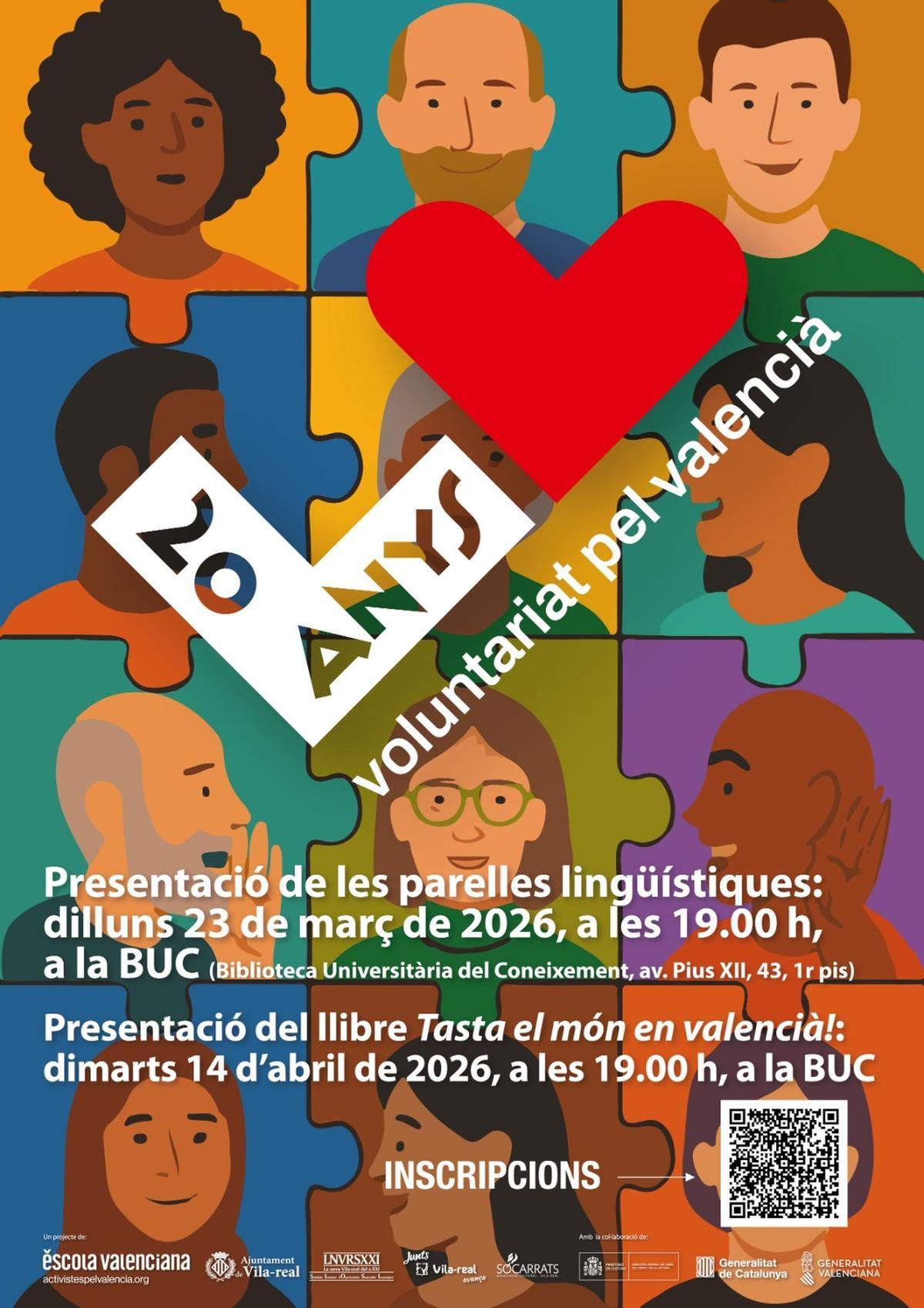 Imatge del cartell anunciador de la 20a edició de la iniciativa del Voluntariat pel valencià que es fa a Vila-real.
