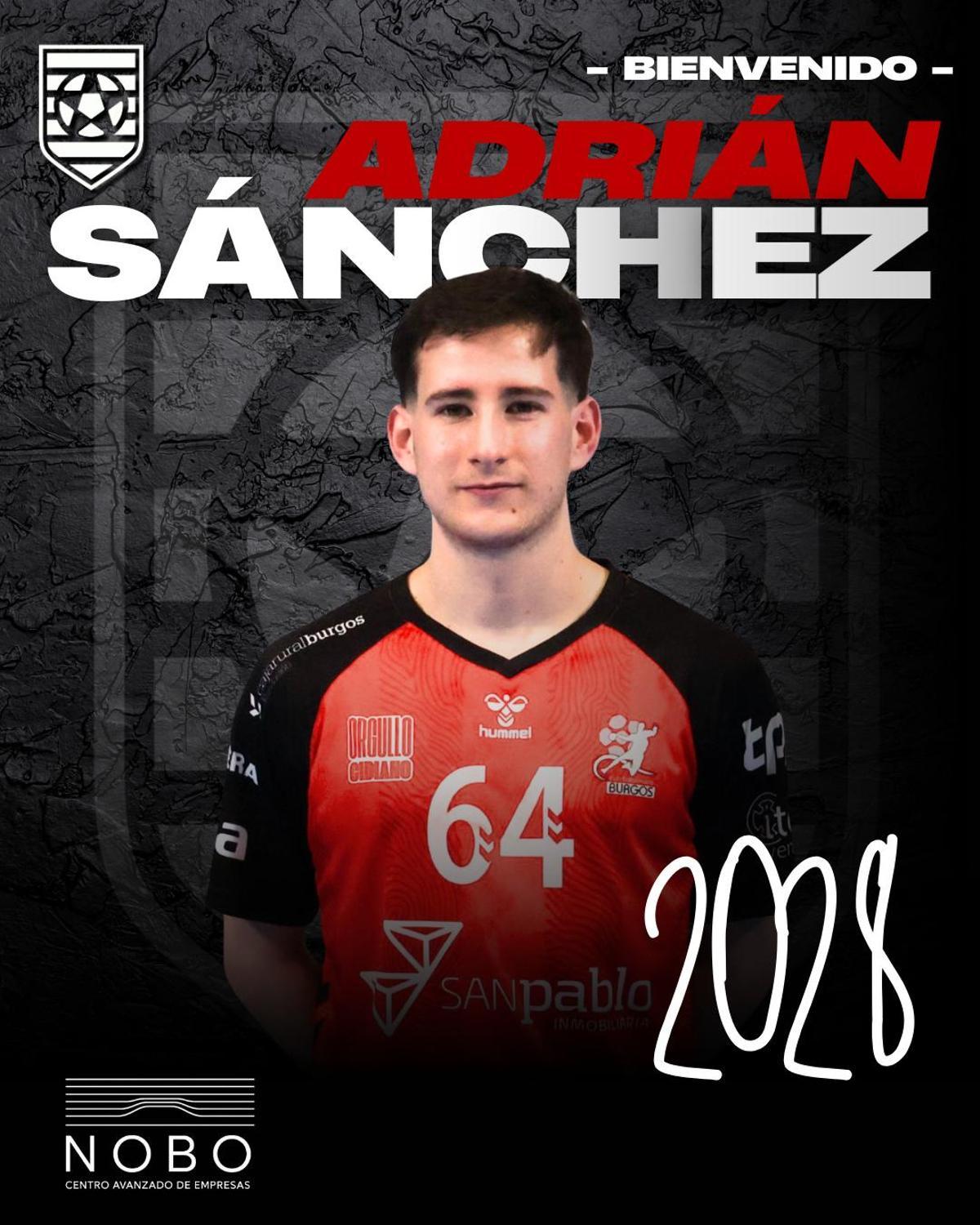 Cartela oficial del club con el anuncio del fichaje de Adrán Sánchez.