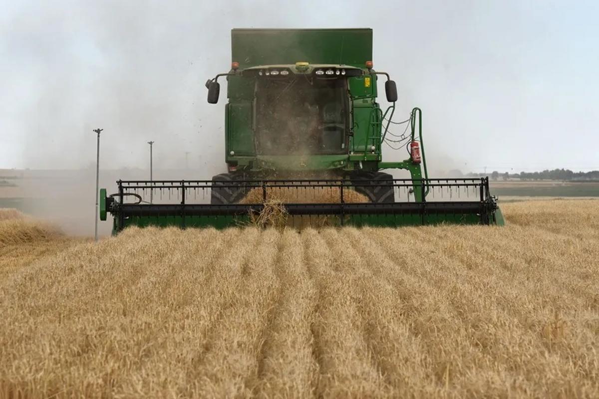 Una máquina cosechadora en una explotación agraria.