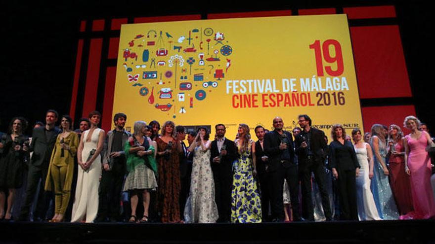 Foto de familia en la gala de clausura de la pasada edición del Festival de Málaga.