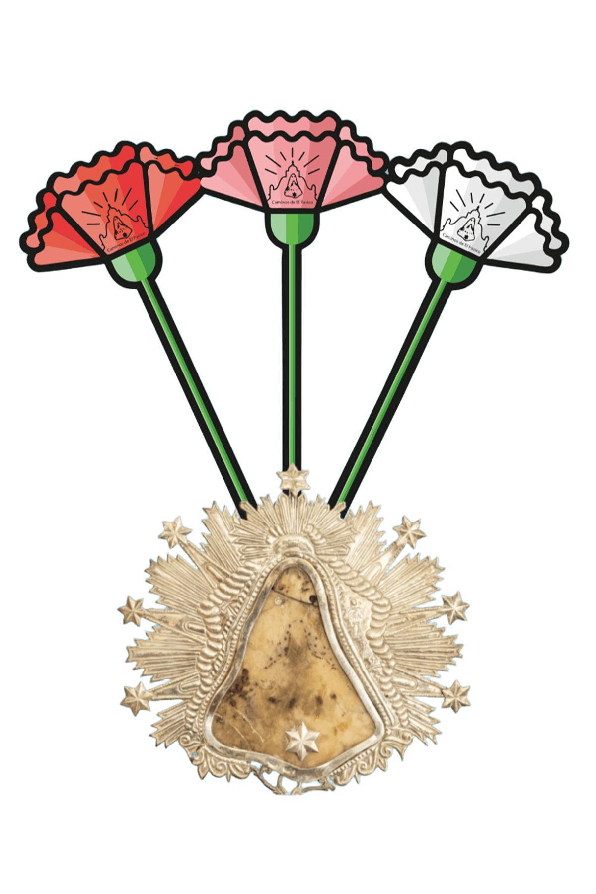 El clavel es el elemento identificador de cada ruta —rojo, rosa y blanco—.