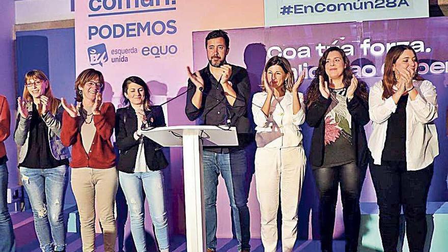 Candidatura de En Común-Unidas Podemos en Galicia, ayer en Santiago.