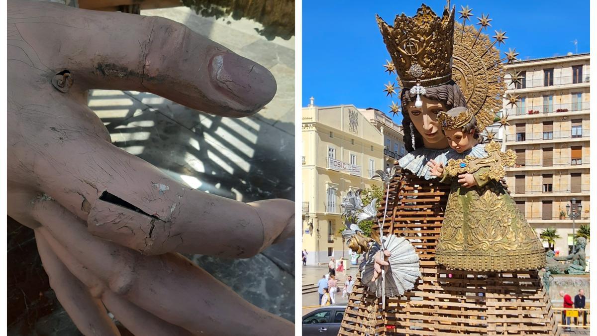 Desperfectos en el "cadafal" de la Ofrenda de las Fallas