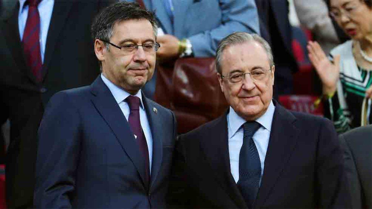Bartomeu y Florentino Pérez, en el palco del Camp Nou