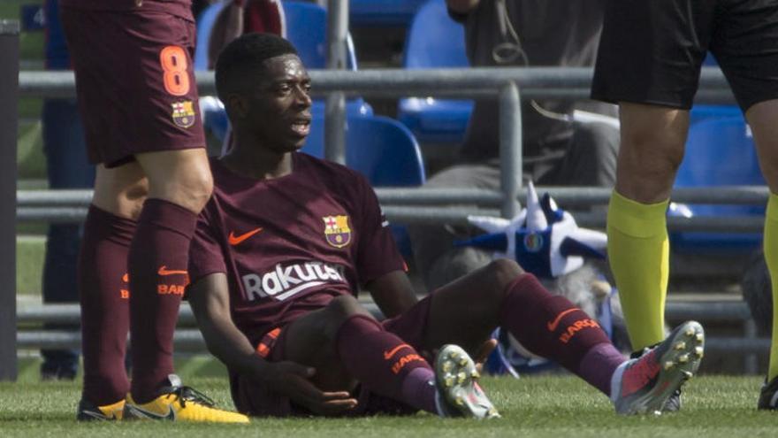 Dembélé en el moment de lesionar-se a Getafe