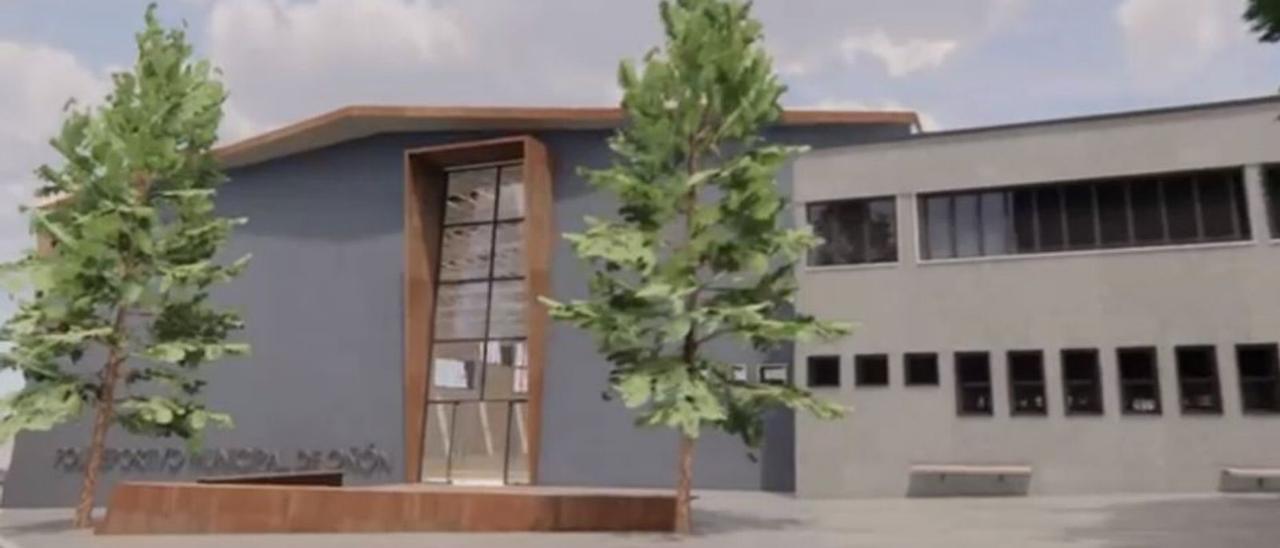 Recreación virtual del exterior del futuro polideportivo de Oñón.