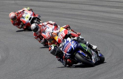 Yamaha MotoGP rider Lorenzo of Spain leads as he takes a curve during the Italian Grand Prix at the Mugello circuit