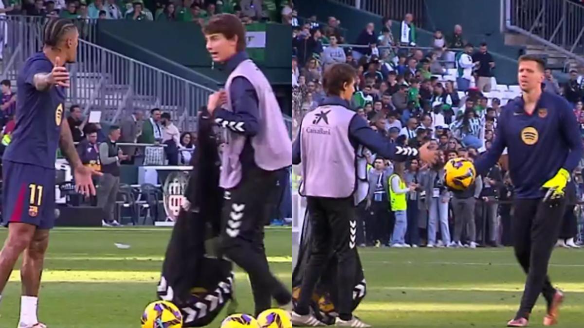 Encontronazo de Raphinha y Szczesny con el recogepelotas del Betis