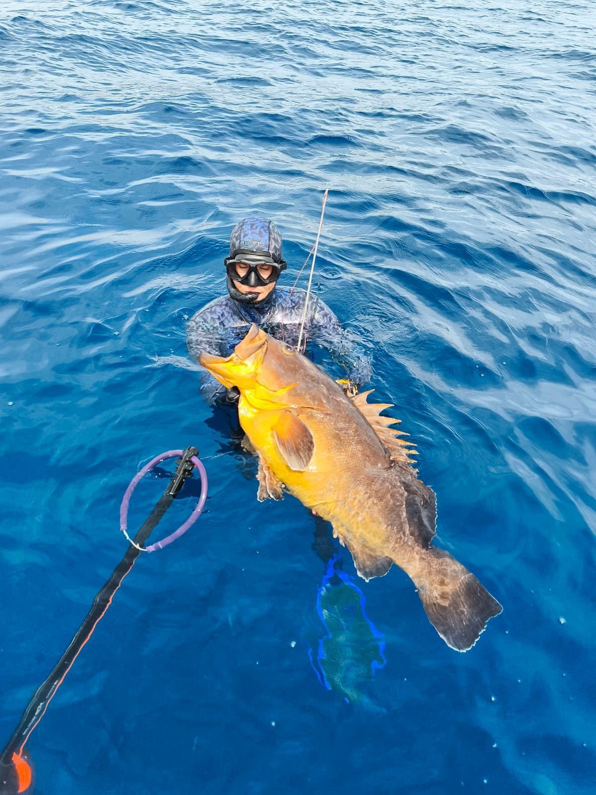 Juan Vicente Pérez Climent, en plena captura, durante una inmersión sin botella, en aguas abiertas.