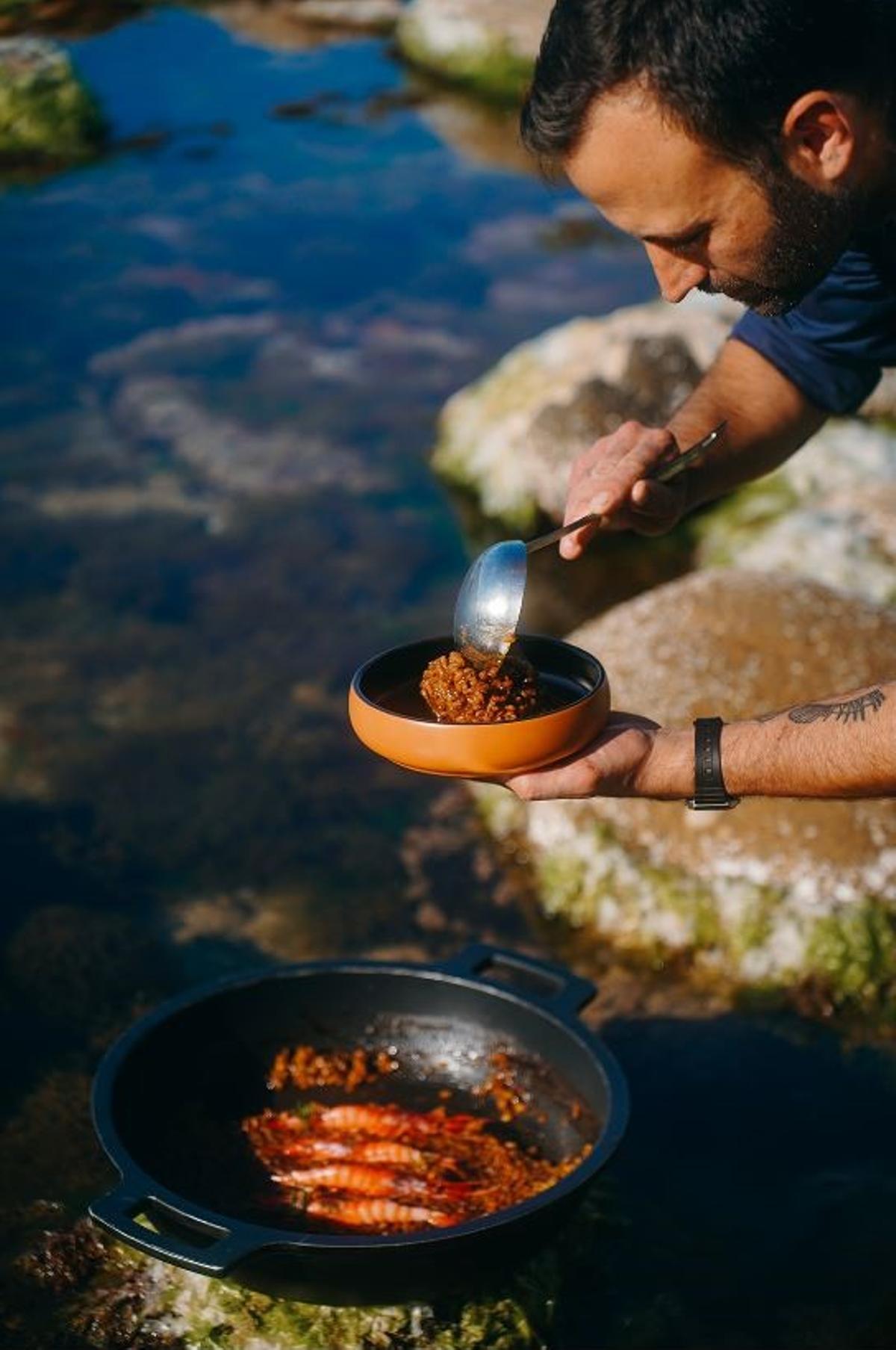 Arròs melós de Pals amb sofregit de canana i gamba vermella de Palamós.