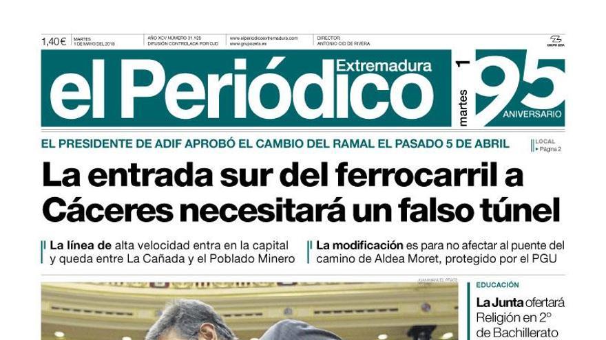 Esta es la portada de EL PERIÓDICO EXTREMADURA correspondiente al día 1 de mayo del 2018