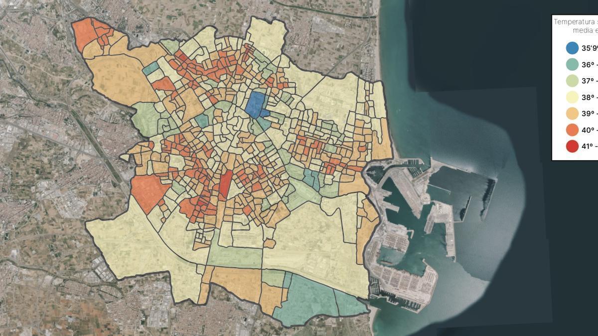 Radiografía de los barrios que pasan más calor en València ciudad.