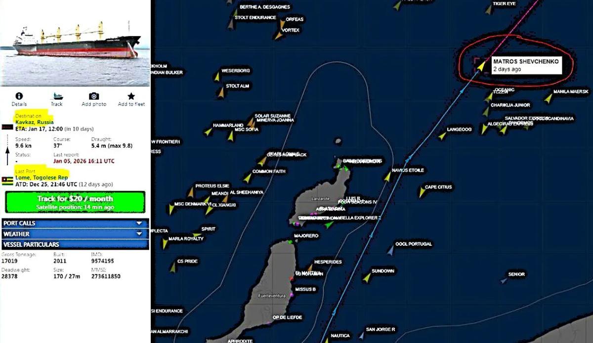 El barco Matros Shevchenko es un habitual del transporte de uranio en bruto desde Togo a Rusia