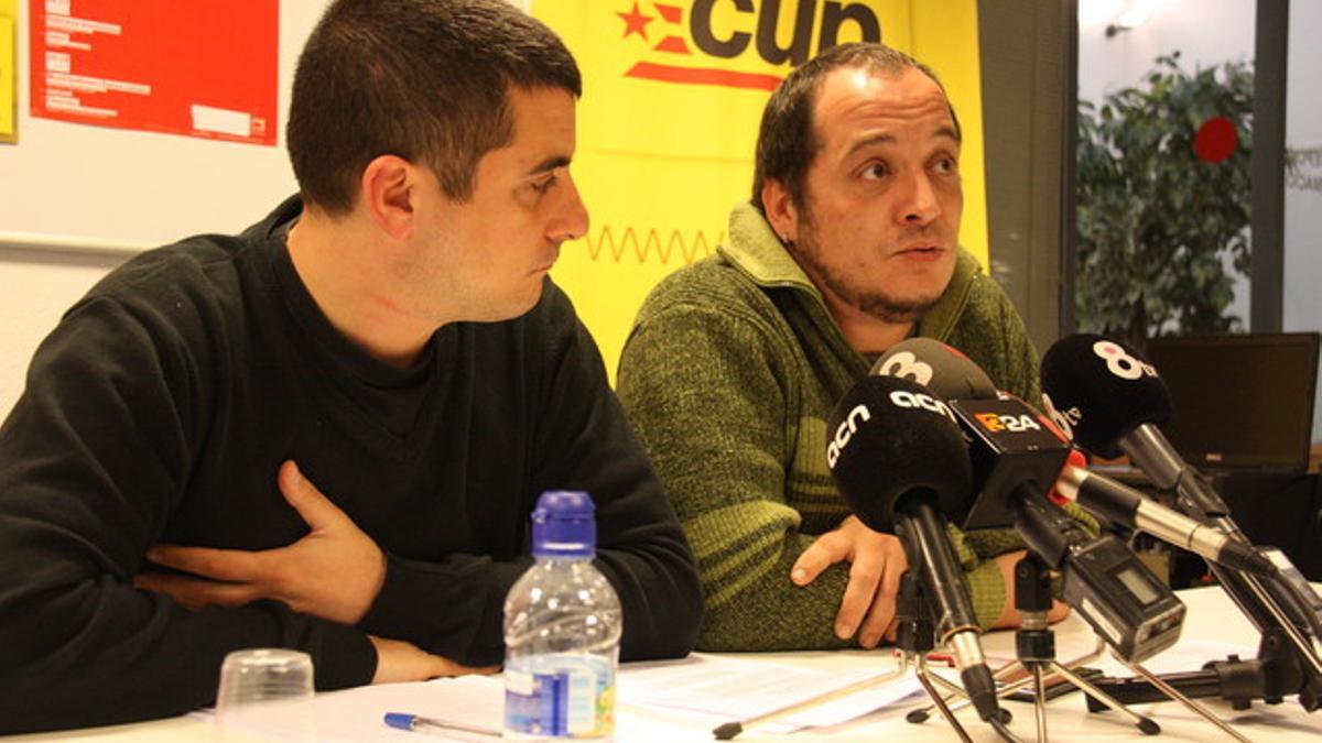 Quin Arrufat y David Fernàndez, en rueda de prensa tras el Consell Polític de la CUP, este sábado