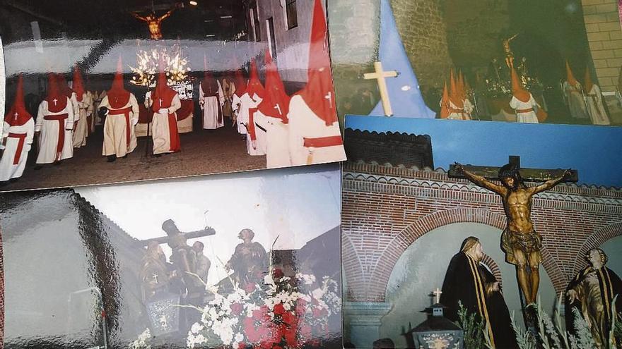 Algunas de las fotografías del Cristo y de su procesión que Ángel colecciona en su casa.