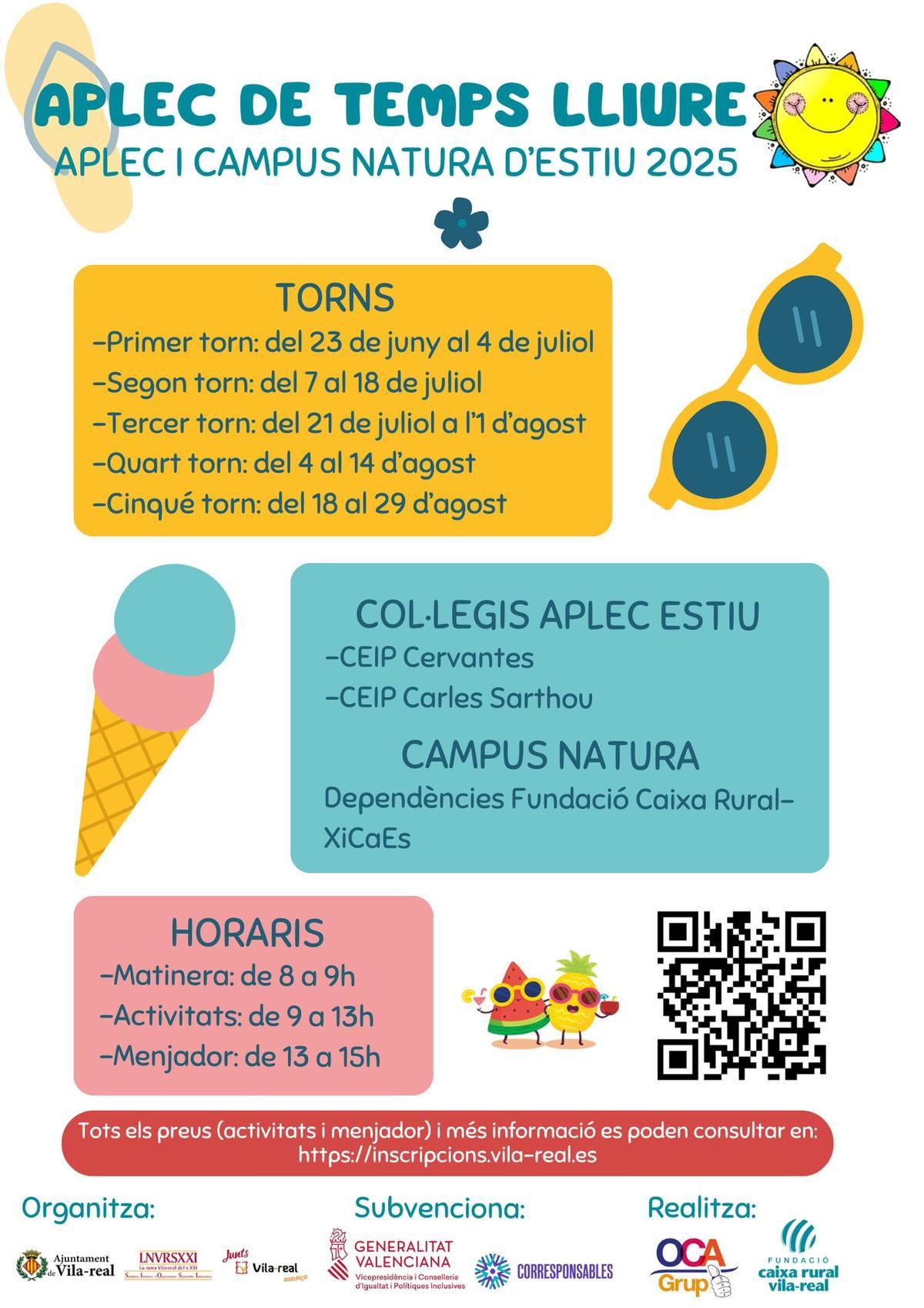 Cartell anunciador de l'Aplec de Temps Lliure i del Campus Natura per a les vacances escolars d'estiu.