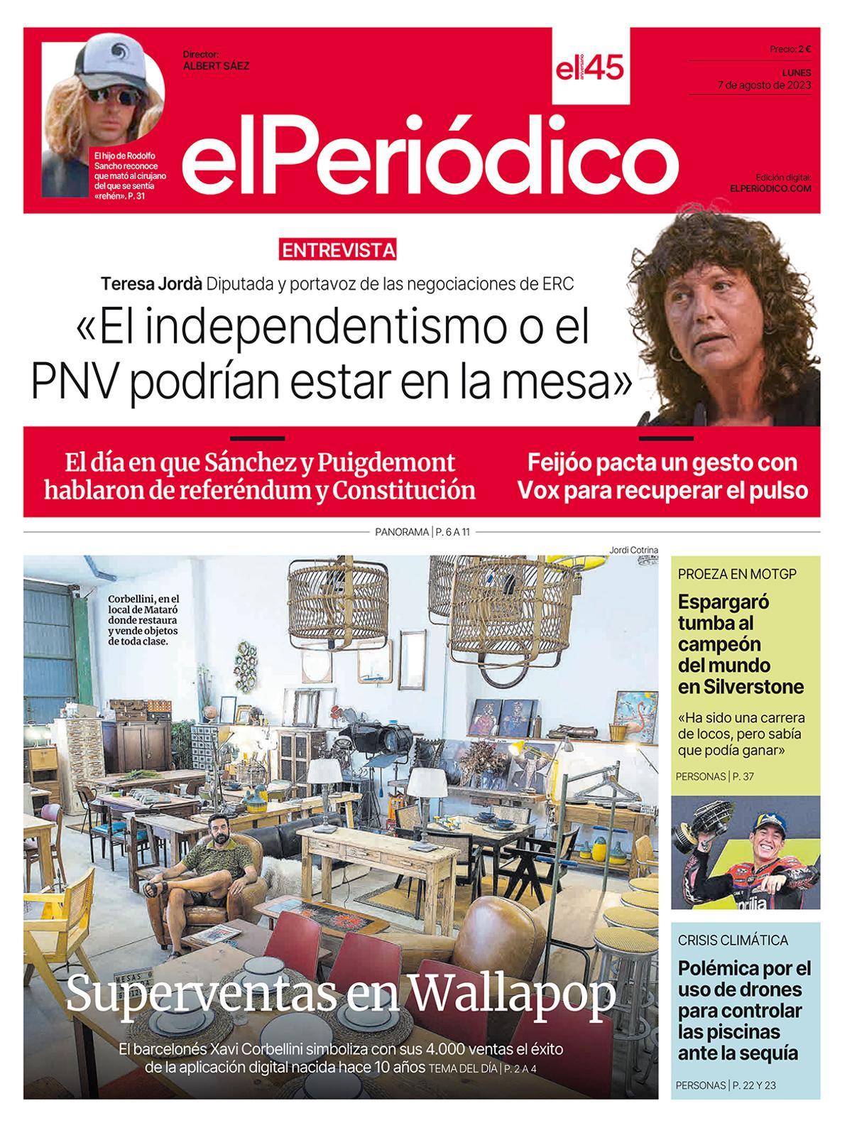 La portada d’EL PERIÓDICO del 7 d’agost del 2023