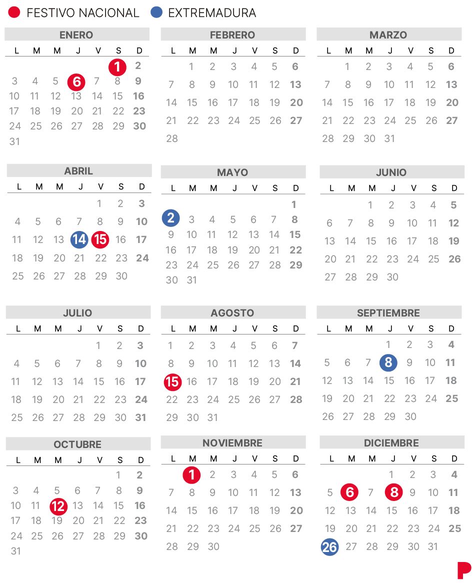 Calendario laboral Extremadura 2022
