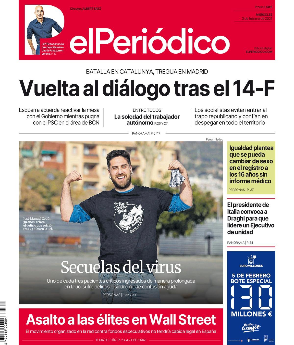 La portada d’EL PERIÓDICO del 3 de febrer del 2021