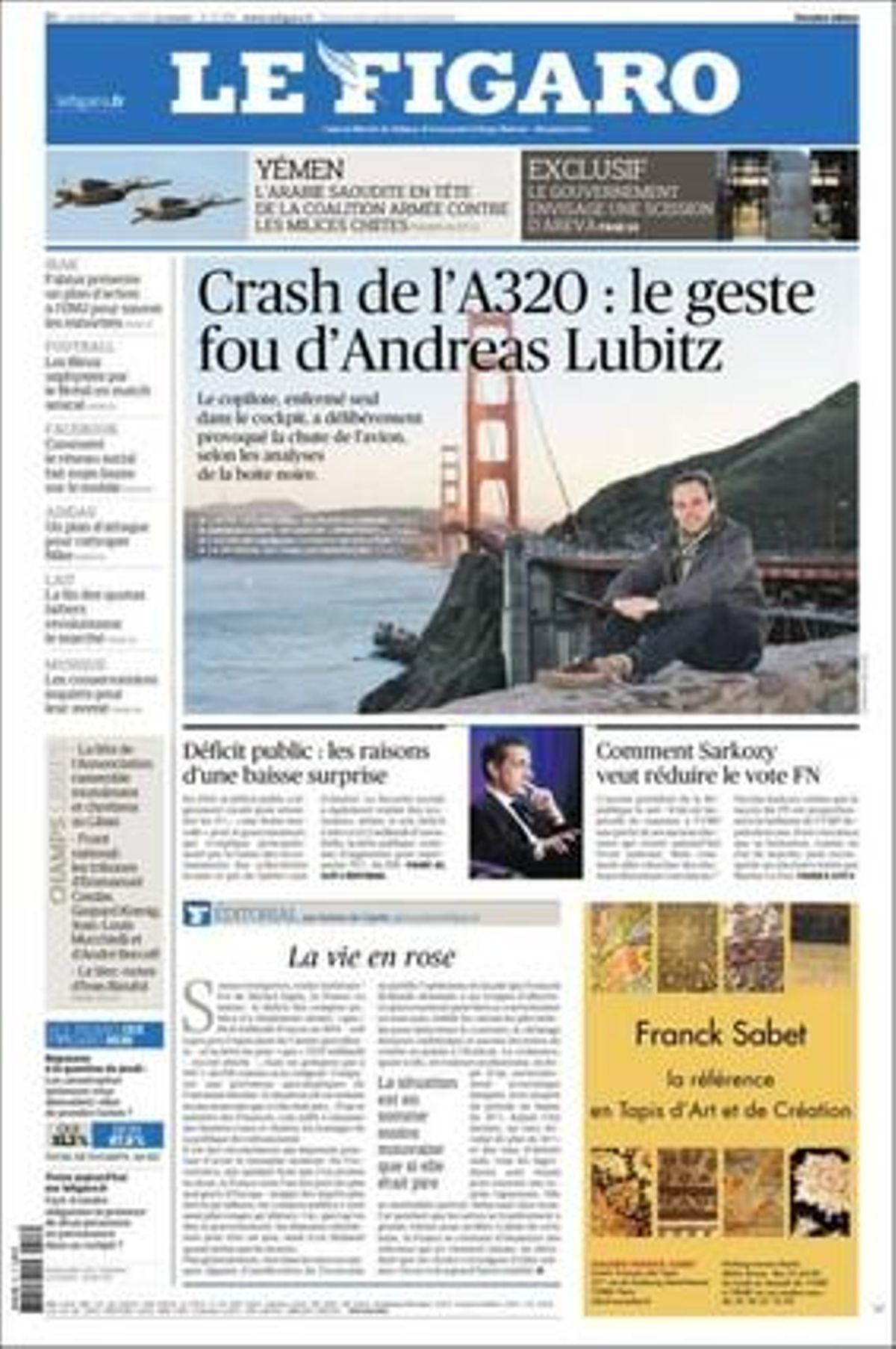 Portada del periódico francés ’Le Figaró’.