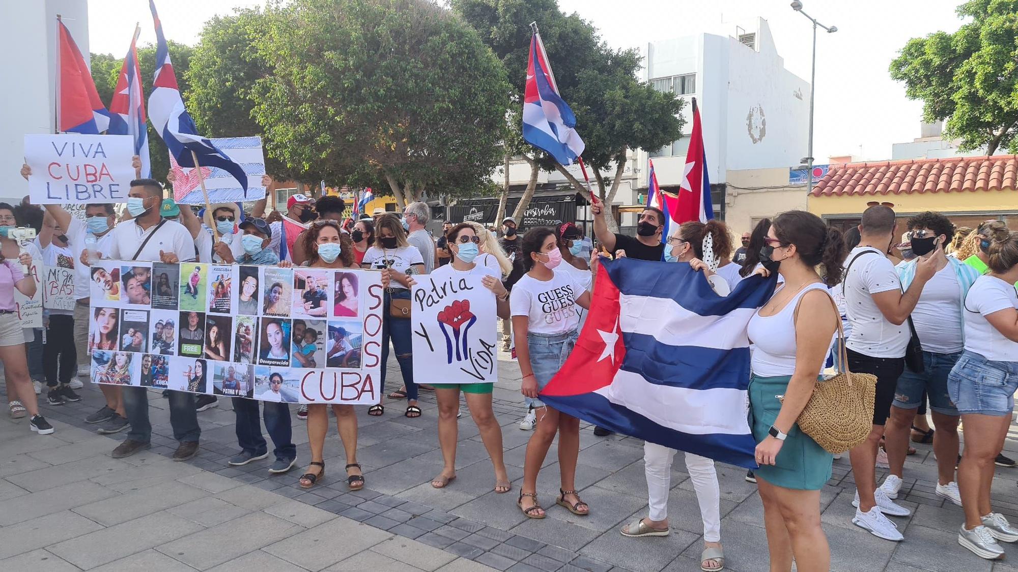 Protesta de la comunidad cubana en Puerto del Rosario, en Fuerteventura (17/07/2021)