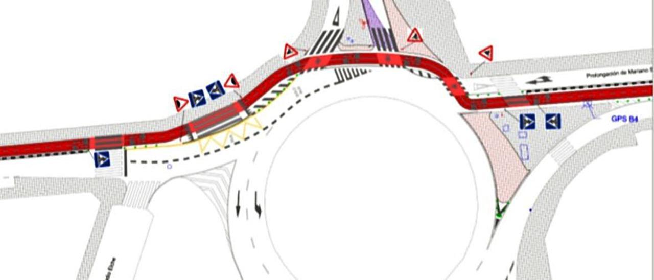 Detalle de cómo quedaría el nuevo carril bici en la rotonda de L’Escorxador.