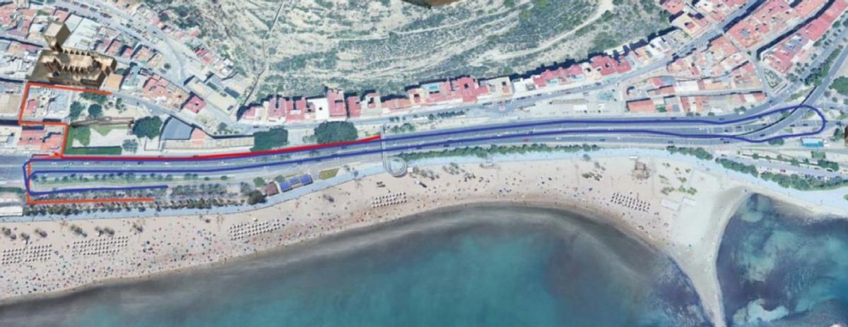Recorrido previsto para las pruebas del MTRI Alicante 2026 durante el sábado en el entorno del Postiguet y el frente litoral.