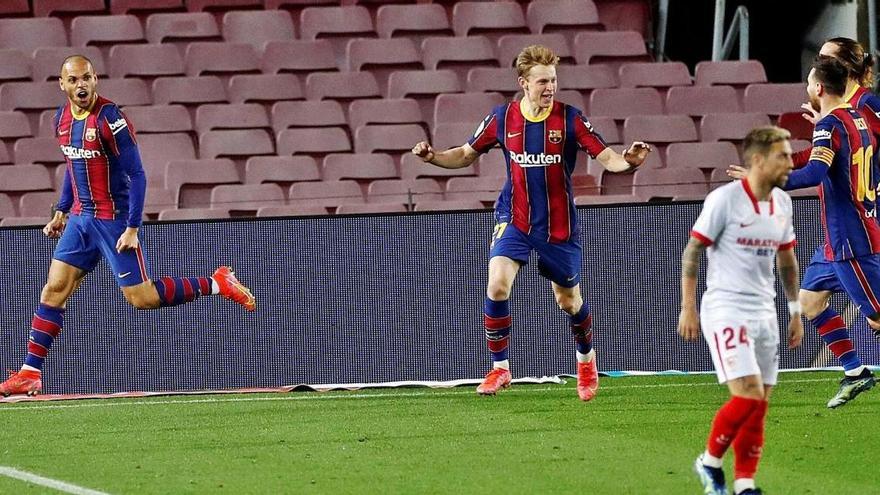 Braithwaite celebra el gol que va certificar la remuntada contra el Sevilla a la pròrroga