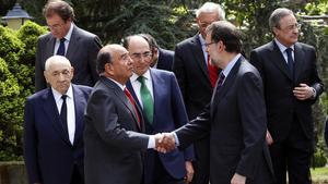 En mayo del 2014 junto a Mariano Rajoy, en un almuerzo con los integrantes del Consejo Empresarial en la Moncloa.