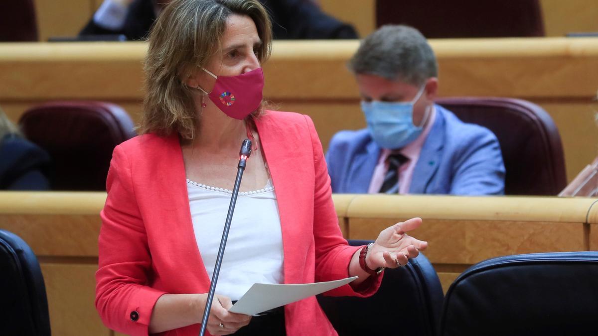 La ministra para la Transición Ecológica, Teresa Ribera, durante su intervención en el Senado.