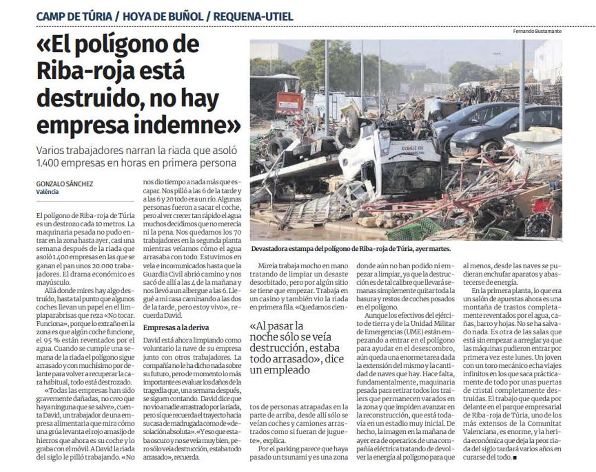 Noticia de Riba-roja en el diario Levante-EMV a fecha del 6 de noviembre de 2024.