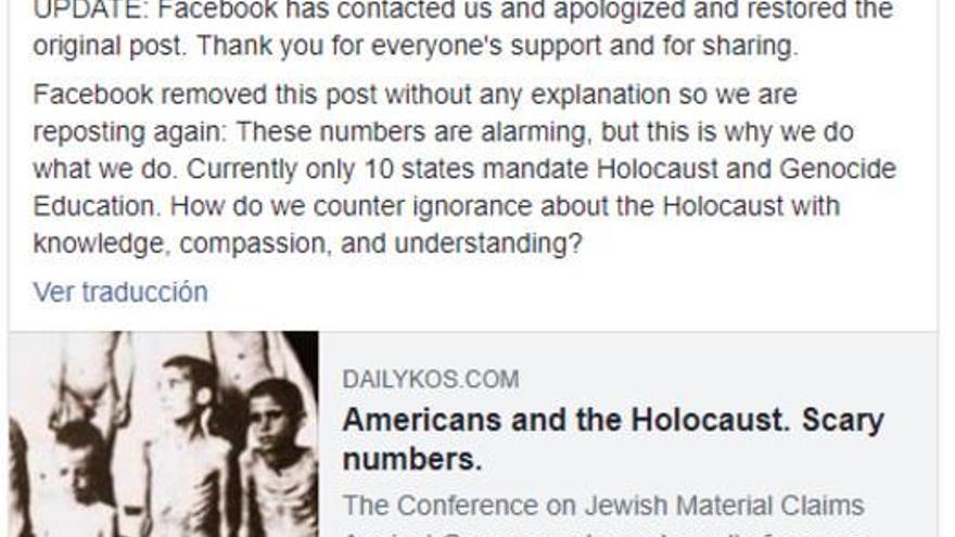 Facebook retira (y repone) una foto de niños desnudos víctimas del Holocausto