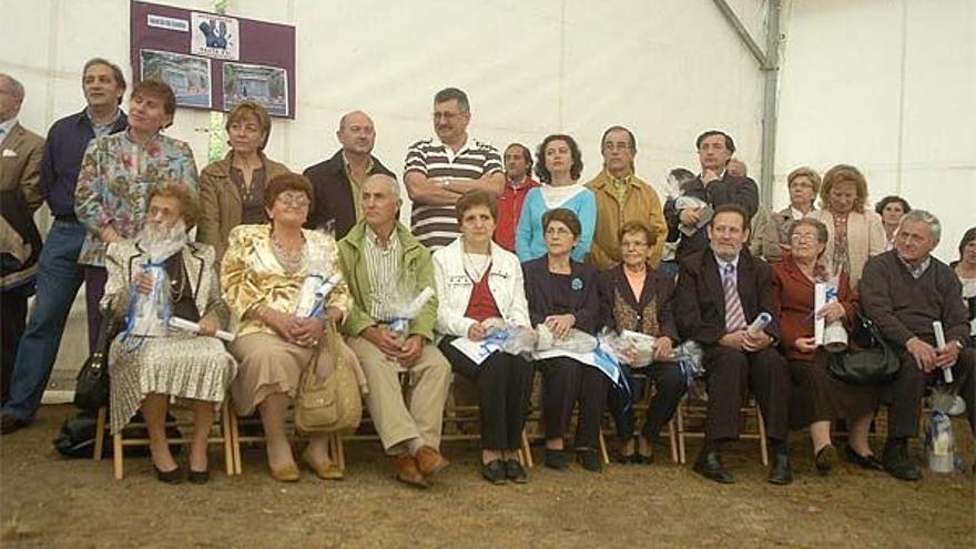 Parte de los homenajeados ayer durante la celebración de la Festa Veciñal en el parque de Castrelos.