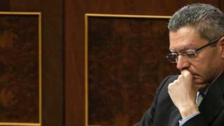 El ministro de Justicia, Alberto ruiz-Gallardón, hoy en el Congreso. // EFE