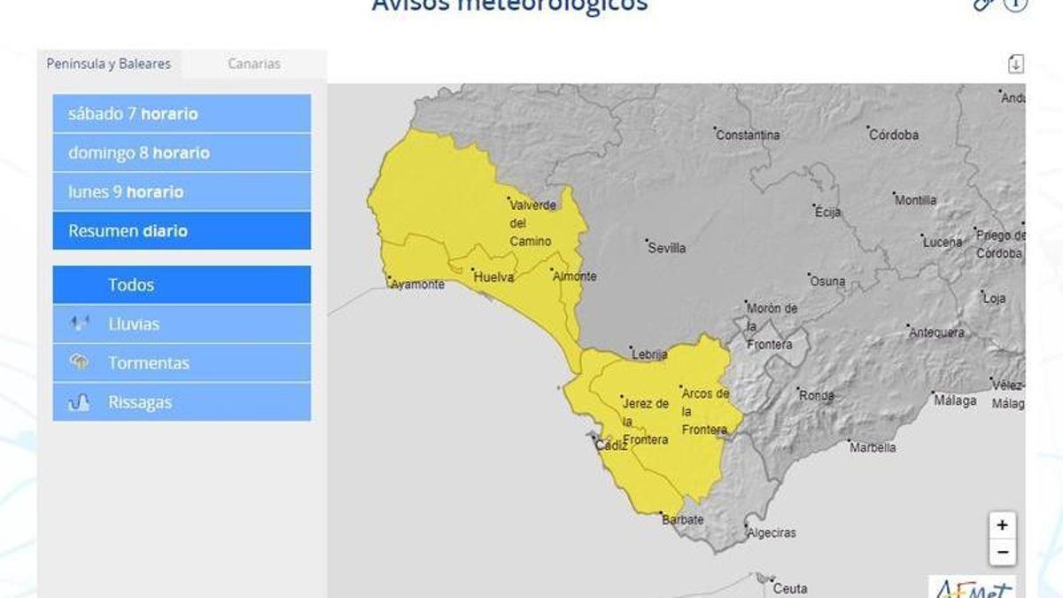 Avisos por lluvias en las costas andaluzas