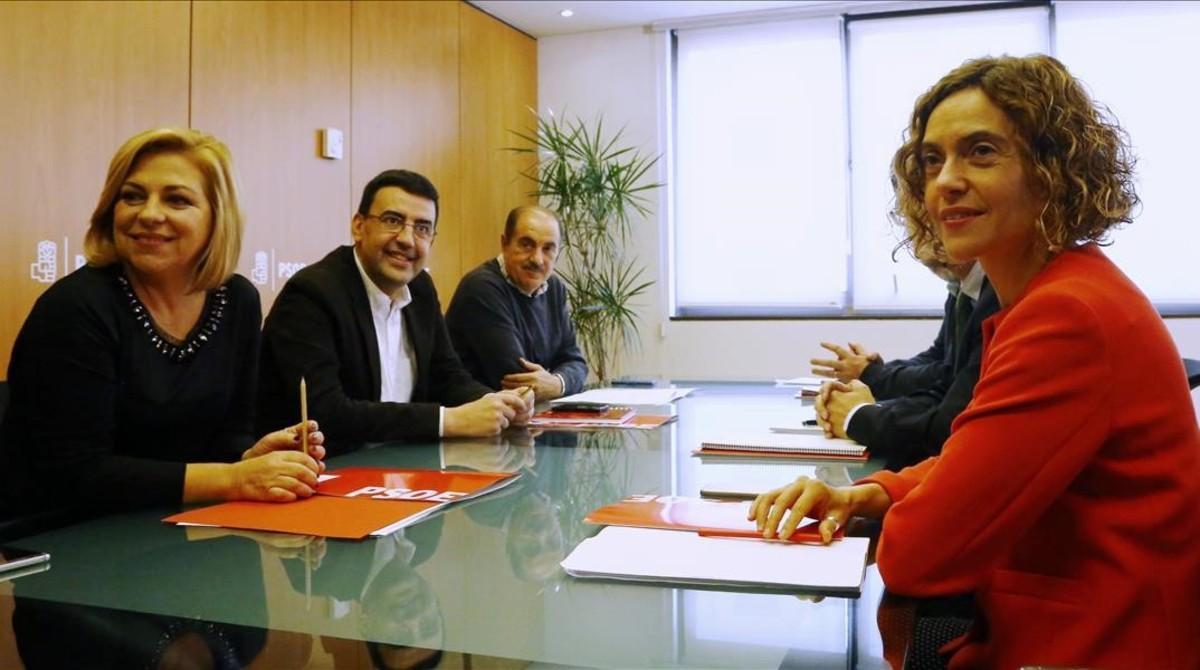 Las comisiones del PSOE y el PSC, este viernes en Madrid.