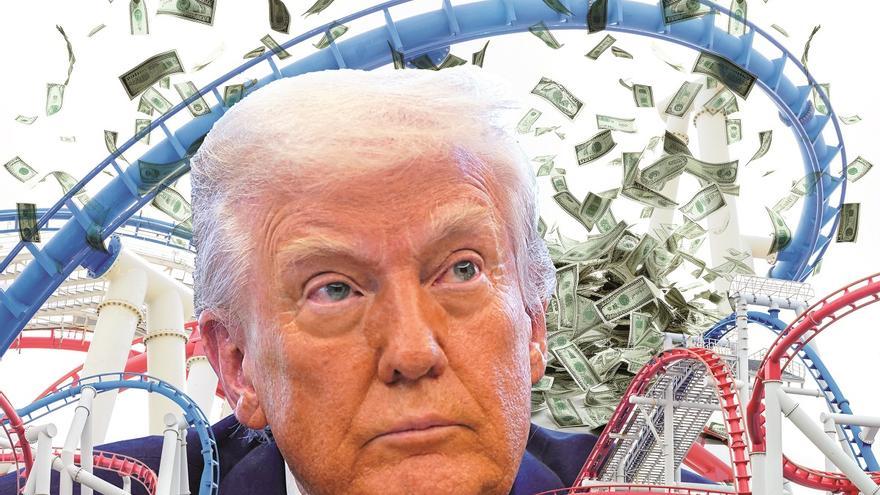 Montaje de Trump y montañas rusas como las de sus decisiones oscilantes