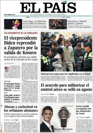 ’El País’ destaca a dins que la UE proposa un marc legal que discrimina treballadors immigrants, que Espanya concentra un terç de l’exposició de la banca a Portugal, que un monument recorda a Tarragona els afusellats del franquisme, i que el president dels metges de Barcelona reclama que els metges estrangers (un 15,6%) segueixin un curs de cultura autònoma.