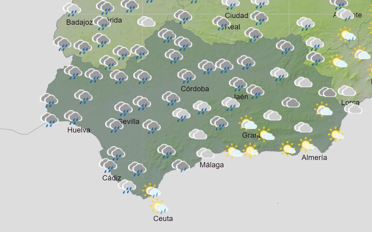 El viernes las lluvias golpearán Andalucía.