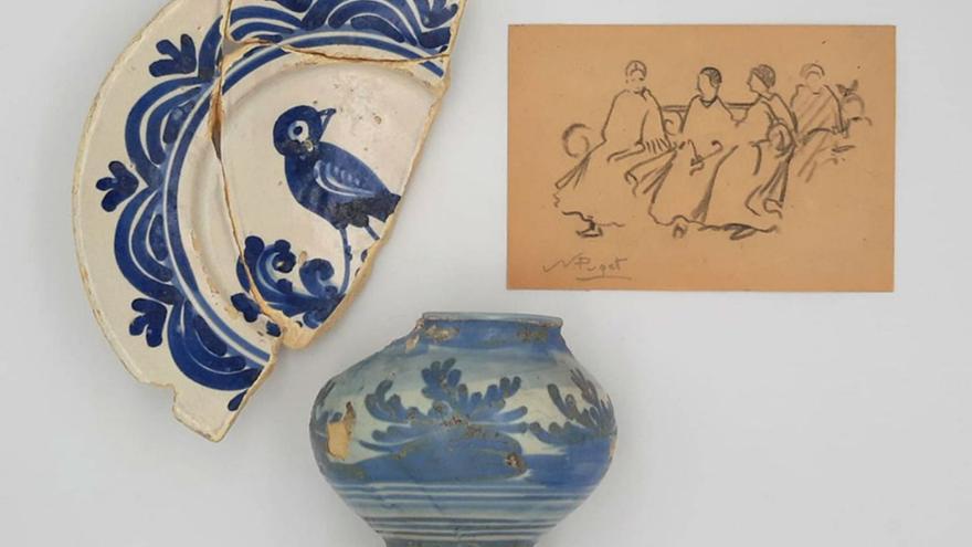 Dibujos de Puget Viñas y cerámicas del siglo XVII se dan la mano en ‘Luz Azul’