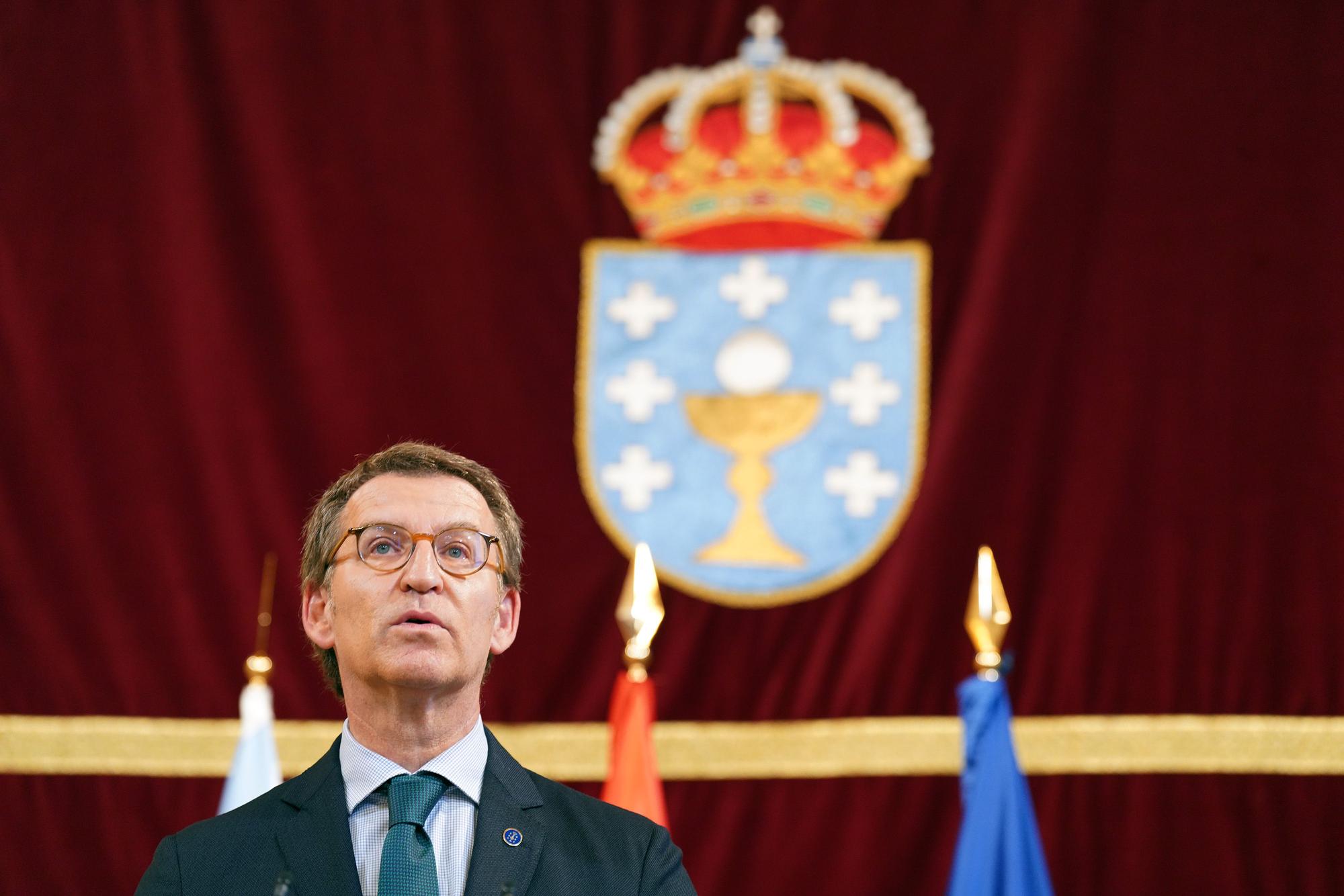 Alberto Núñez Feijóo cuando anunció su dimisión como presidente de la Xunta.