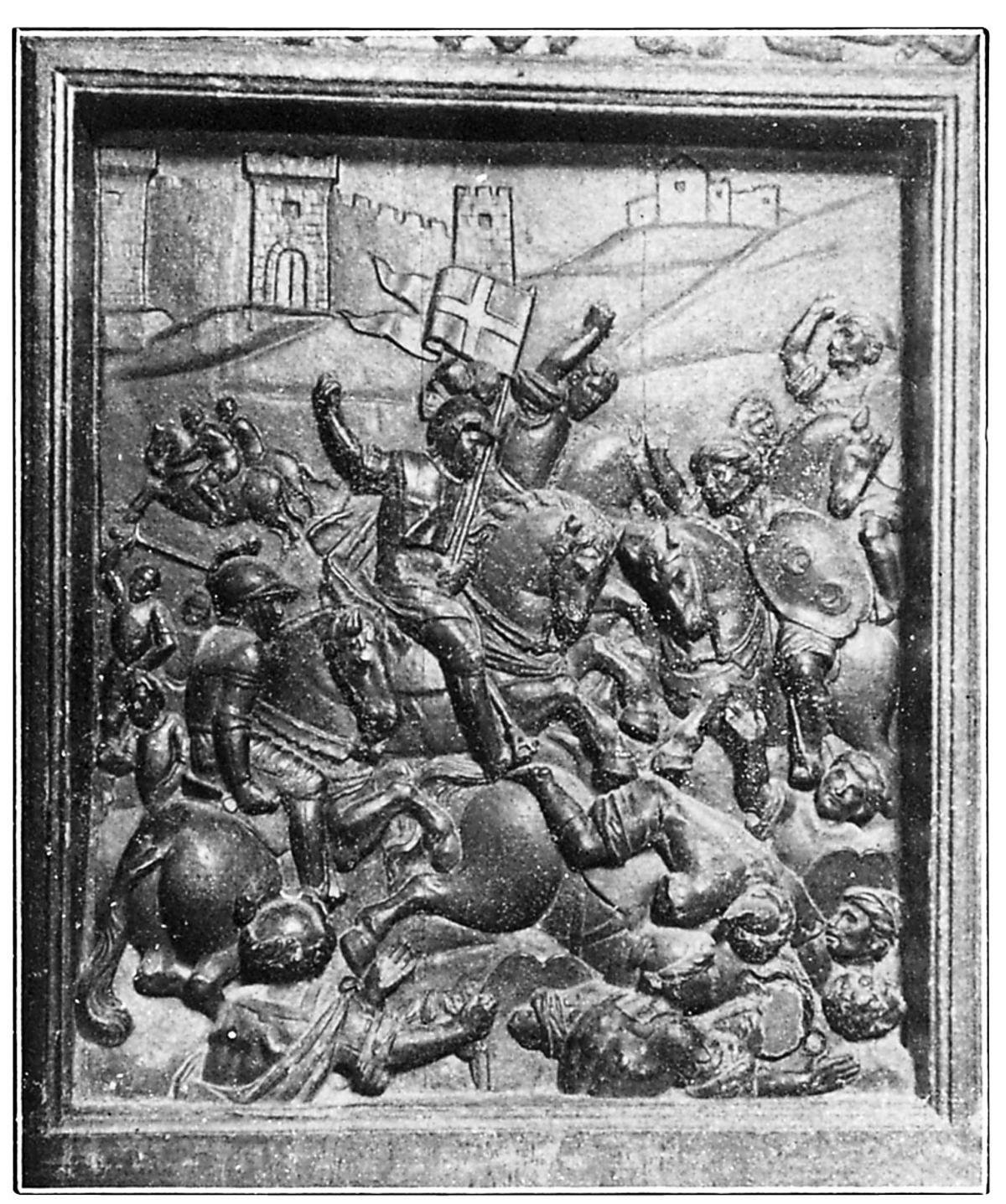Panel de la batalla de El Puig. Formaba parte del retablo destruido en 1936, que se encontraba en el altar mayor de El Puig de Santa María. Fue costeado por los duques de Segorbe en 1608.