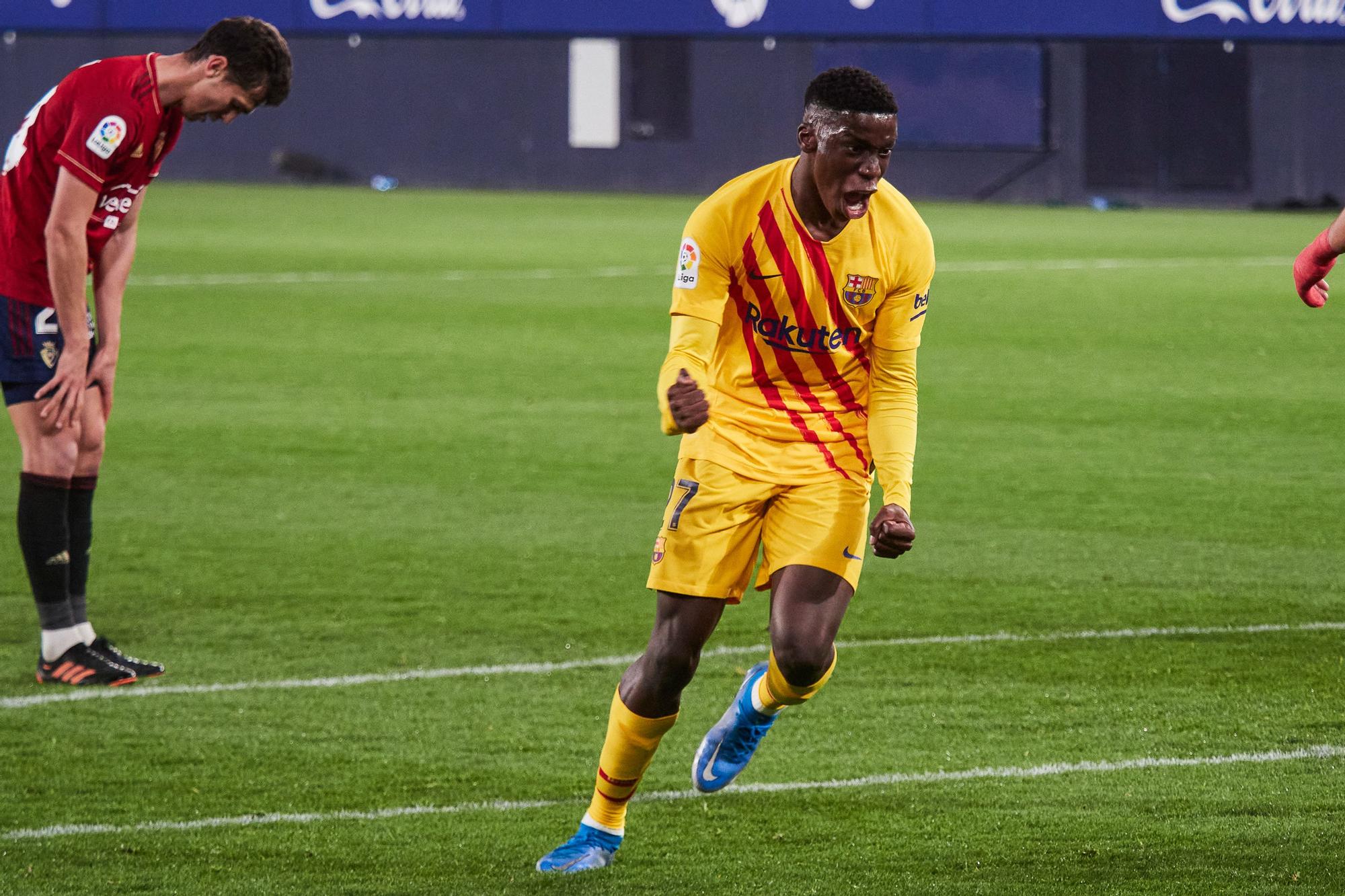 Ilaix celebra su primer gol con el Barça.