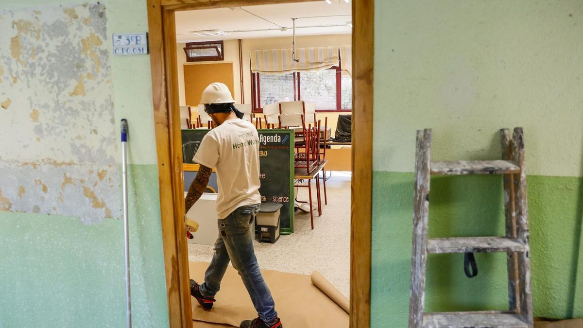 Trabajos de reformas en un colegio de Madrid.