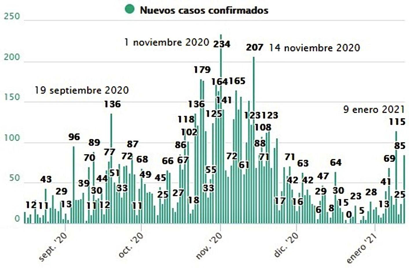 Evolución de casos de la segunda ola de la pandemia y el presumible inicio de la tercera, en este enero. | JCyL