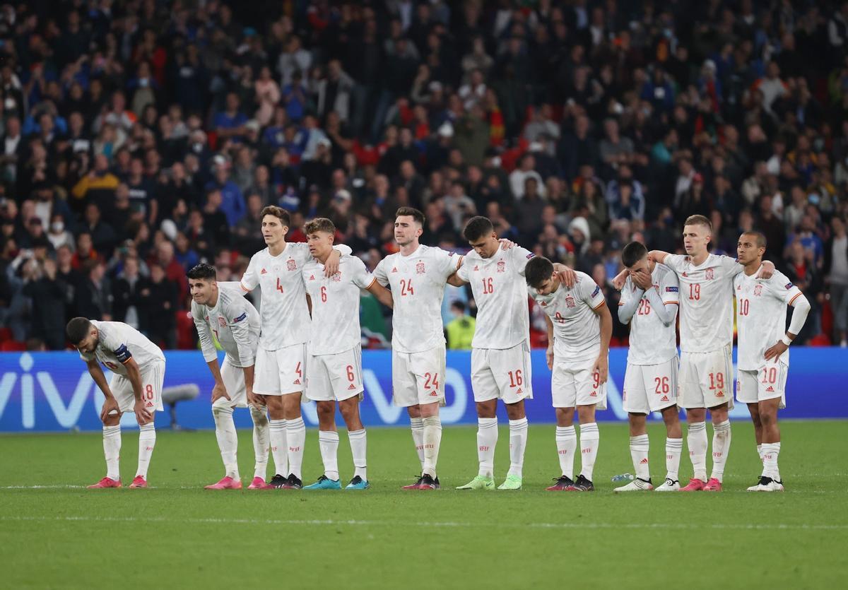 La selección, durante los penaltis